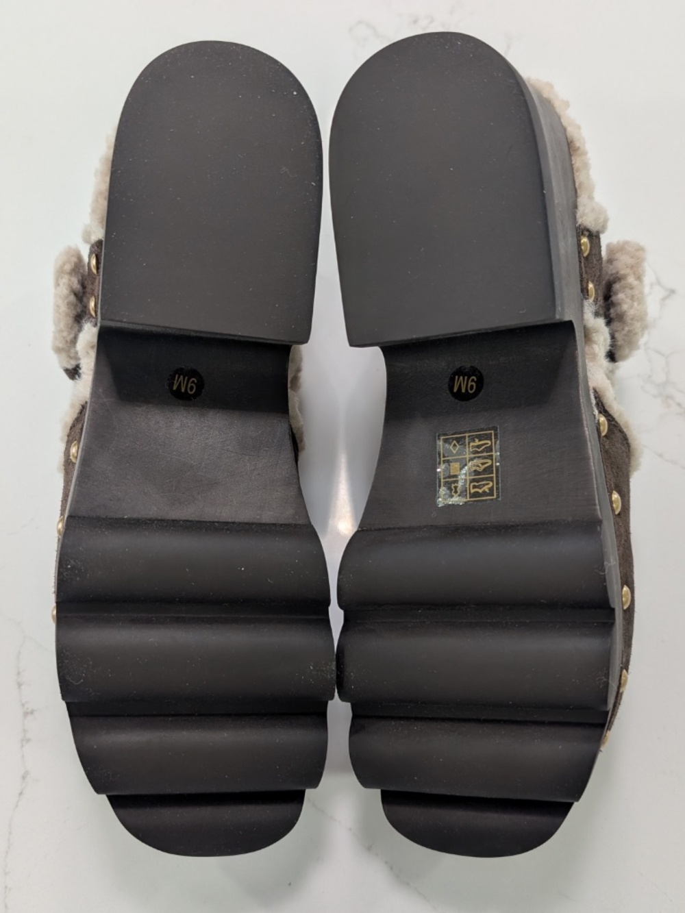 Tory Burch Shearling Lug Sole Clogs Suede Deep Espresso Brown Size 9 NIB 70mm - Picture 12 of 17